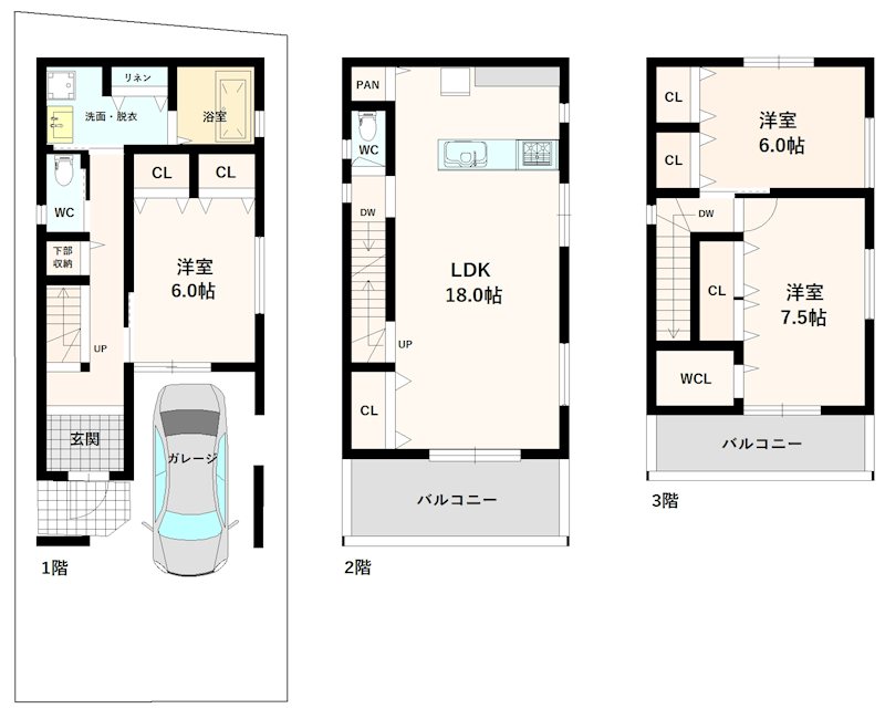 高槻市富田町3丁目　B号地　建築条件付土地 参考プラン：建延113.40㎡　価格2606万円